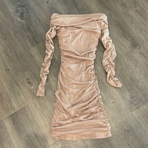 Glitter dusty mauve ruched dress